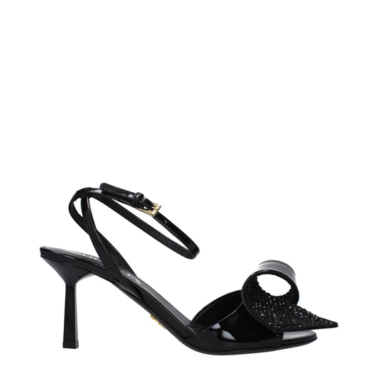 Black Leather Stiletto Heels Sandals