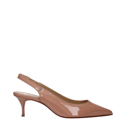 Pink Leather Mid Heel Pumps