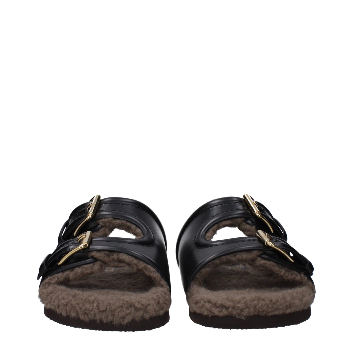 Black Leather Slippers Sandals