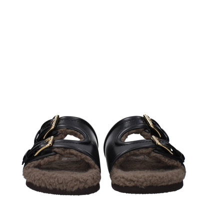 Black Leather Slippers Sandals