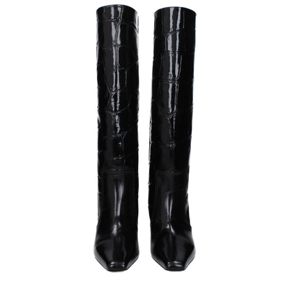 Black Leather High Heel Boots