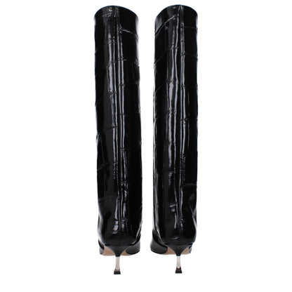 Black Leather High Heel Boots