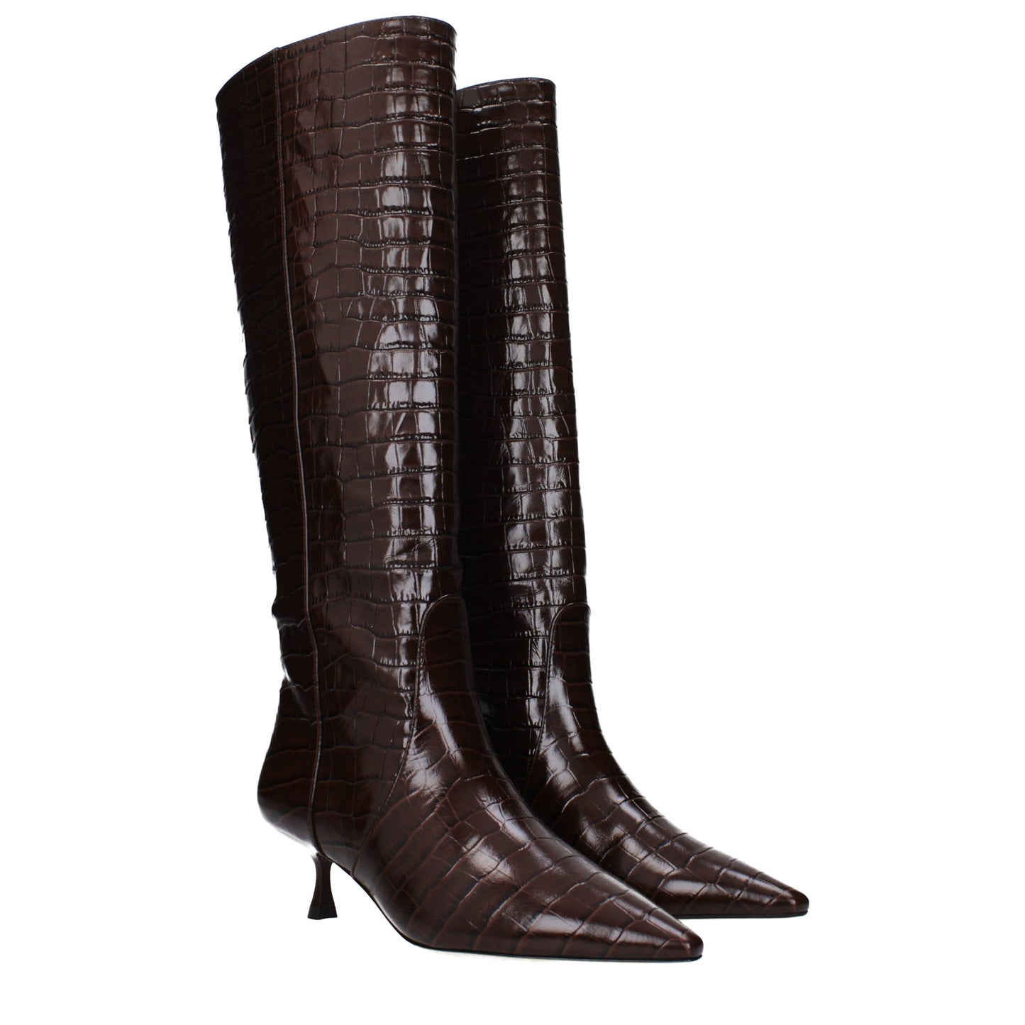 Brown Leather High Heel Boots