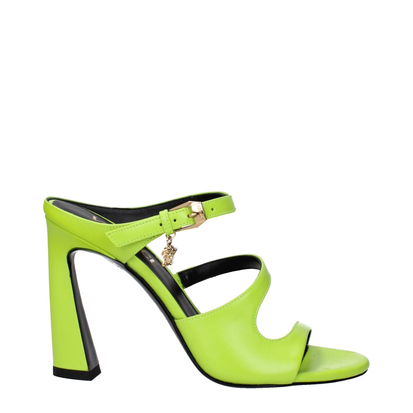 Green Leather Stiletto Heels Sandals