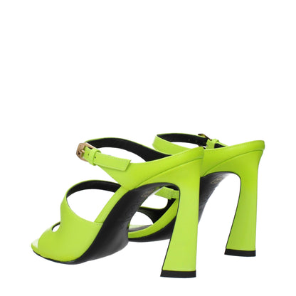 Green Leather Stiletto Heels Sandals