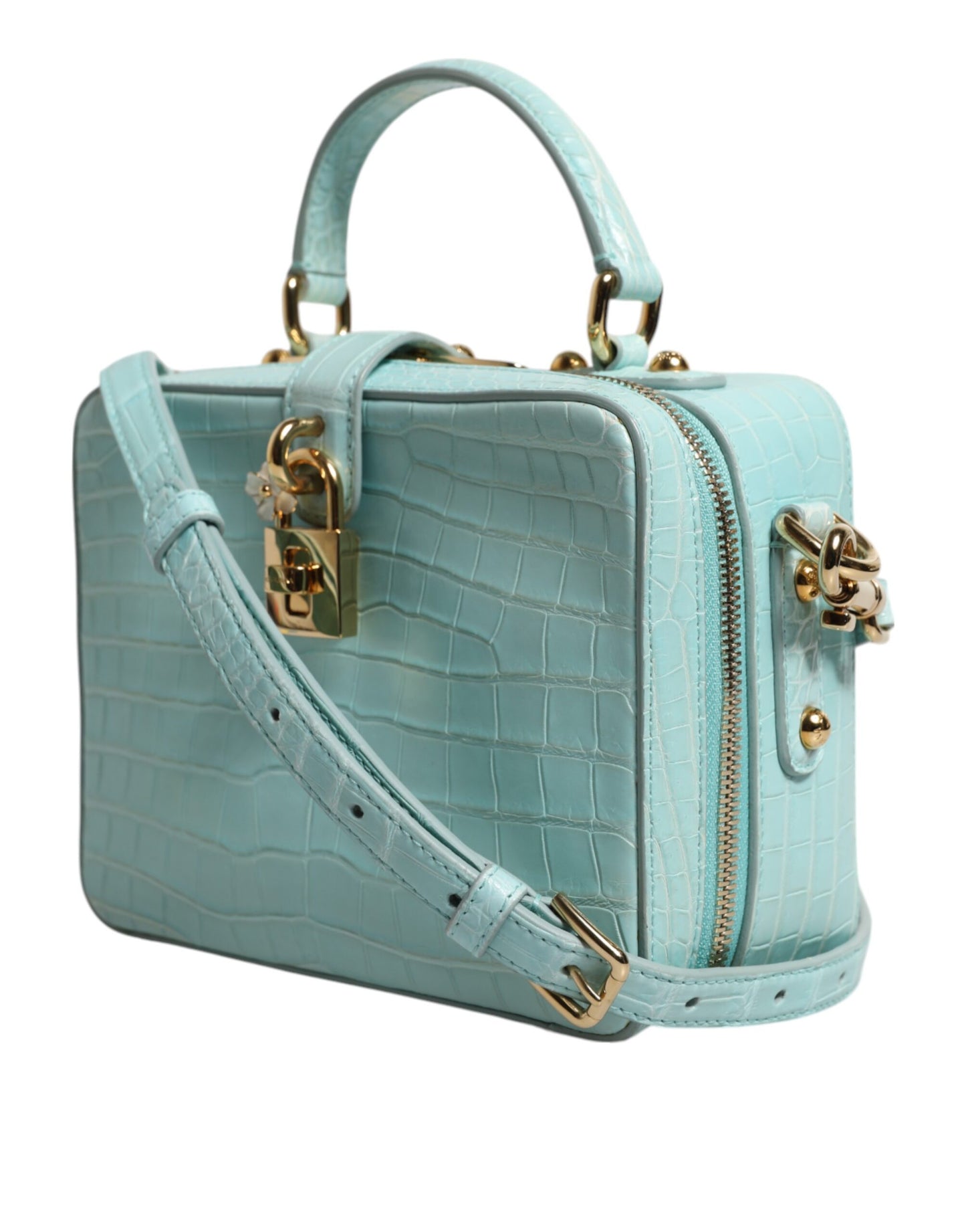 Mint Green Embossed Leather Padlock Shoulder Bag