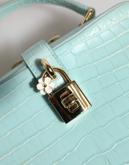 Mint Green Embossed Leather Padlock Shoulder Bag