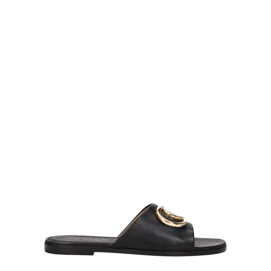 Black Leather Slippers Sandals