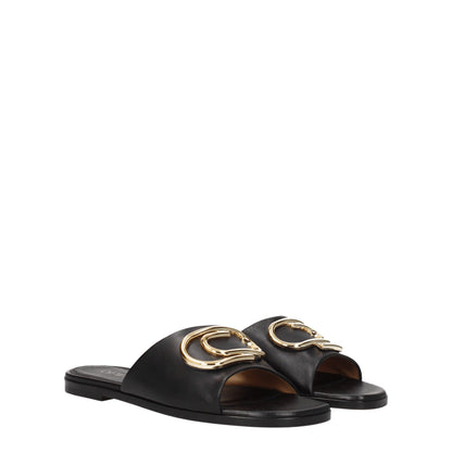 Black Leather Slippers Sandals
