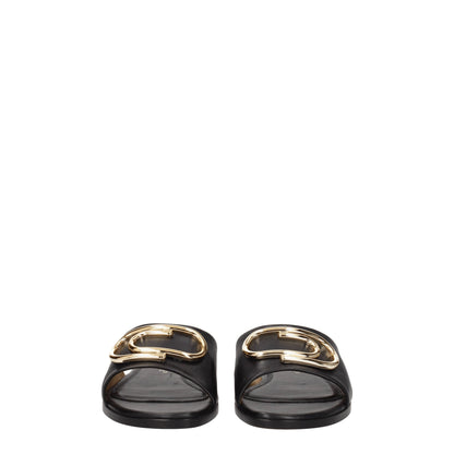 Black Leather Slippers Sandals
