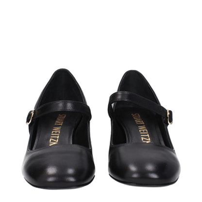 Black Leather Mid Heel Pumps