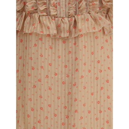 Silk long Dress with rouches