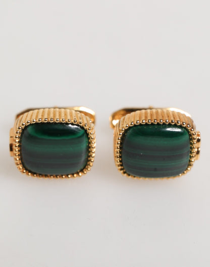 Gold Malachite Green Stone Square Men's Accessory Cufflink
