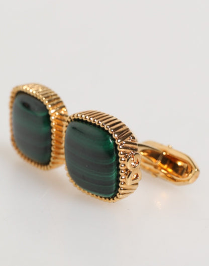 Gold Malachite Green Stone Square Men's Accessory Cufflink