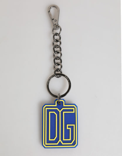 Blue Yellow DG Rubber Logo Silver Men Keychain Keyring
