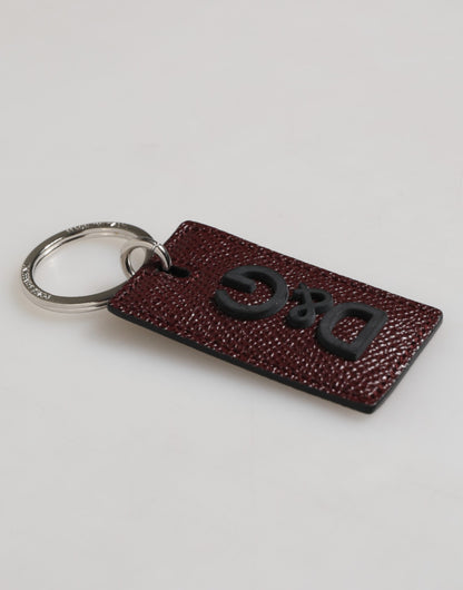 Dark Brown Leather Logo Metal Ring Men Keychain Keyring