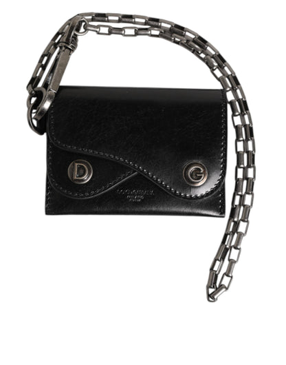 Black Cavallo Leather Wallet Chain Snap Bifold Card Holder