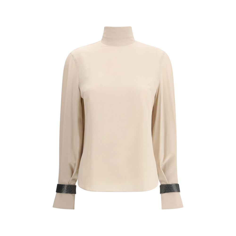Silk turtleneck Blouse with Precious Bracelets