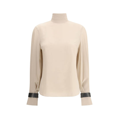 Silk turtleneck Blouse with Precious Bracelets