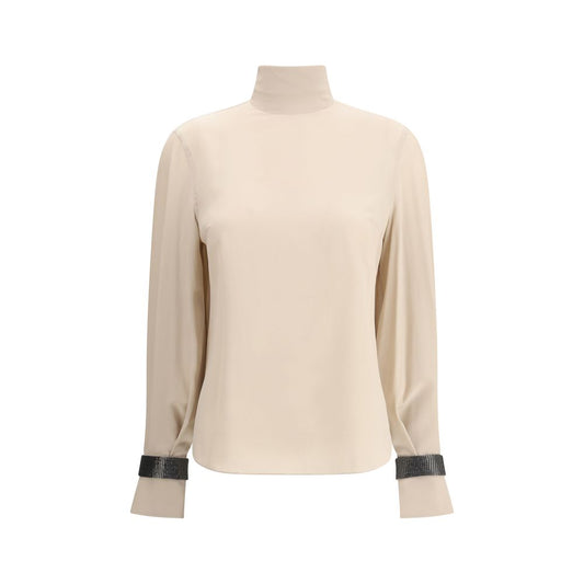 Silk turtleneck Blouse with Precious Bracelets
