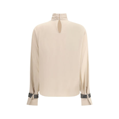Silk turtleneck Blouse with Precious Bracelets