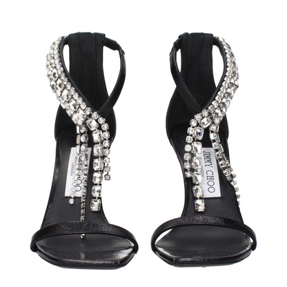 Black Leather Stiletto Heels Sandals