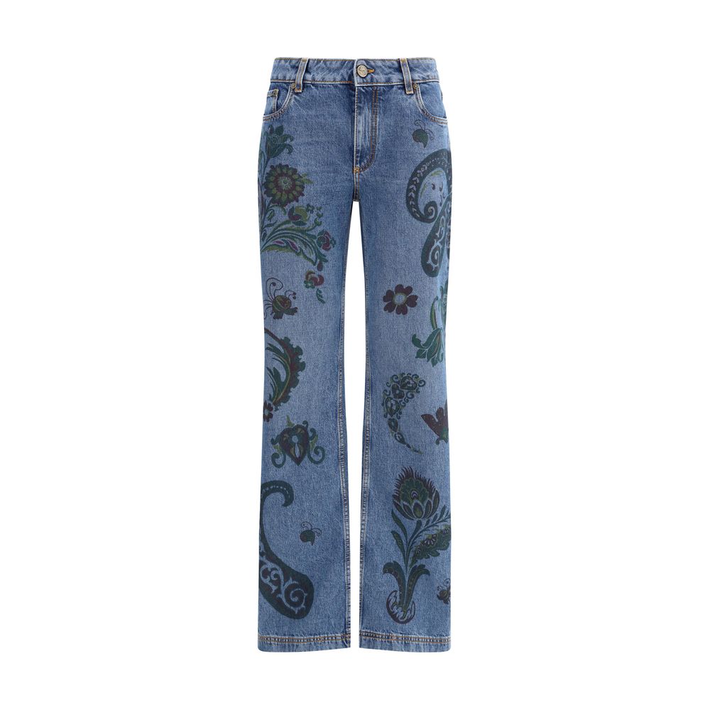 Flower and bee print flare Jeans