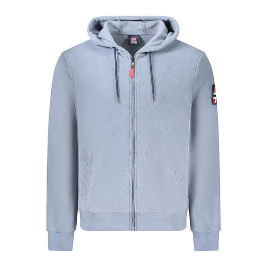 Blue Polyester Men's Hooded Sweater