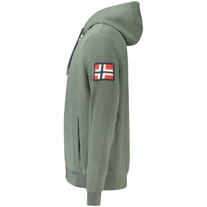 Green Polyester Men's Sweatshirt with Hood