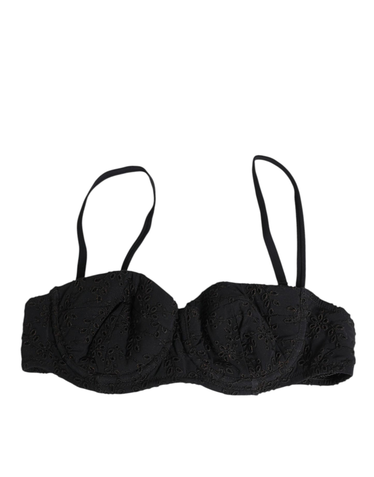 Black Polyester Embroidered Underwire Bra Underwear
