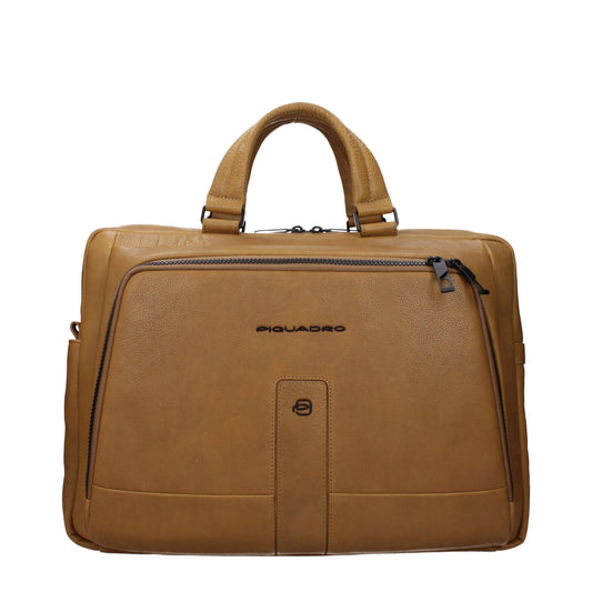 Beige Leather Business And Laptop Bags