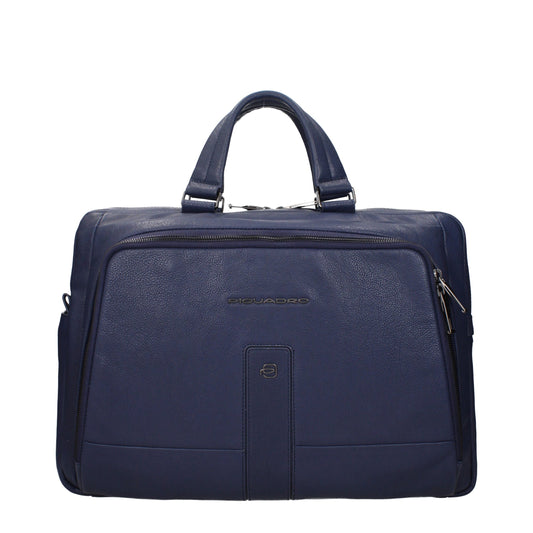 Blue Leather Business And Laptop Bags