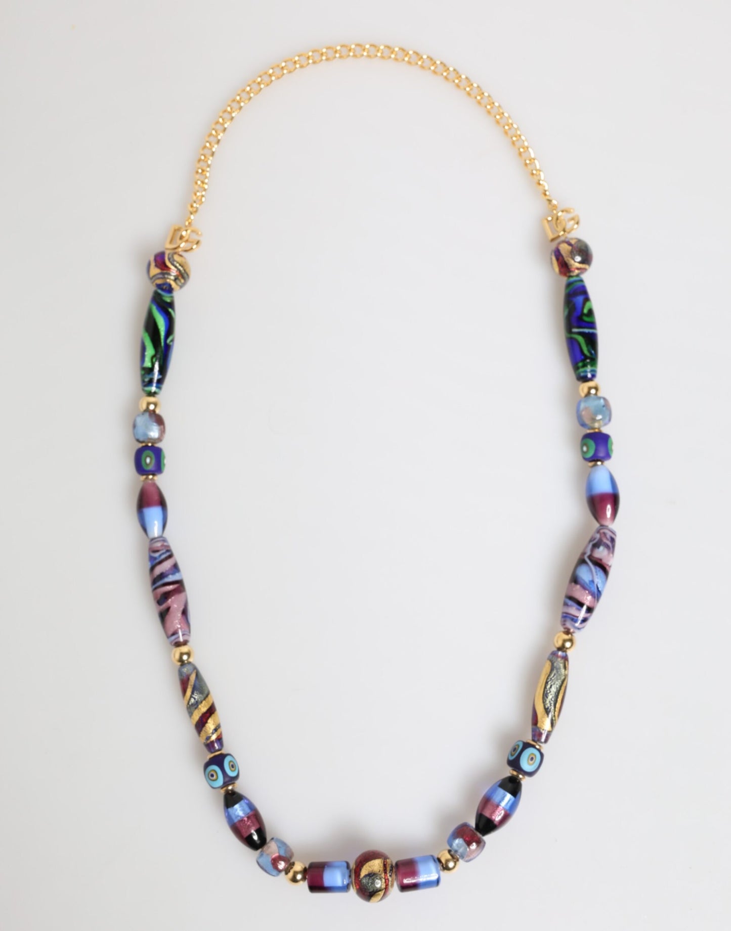 Multicolor Murano Glass Beads Gold Brass Chain Jewelry Necklace