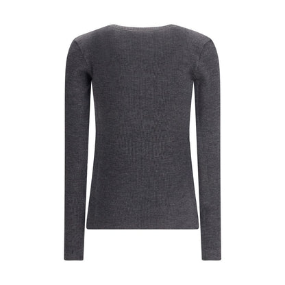 Long sleeve wool ribbed jersey T-shirt with shiny trim
