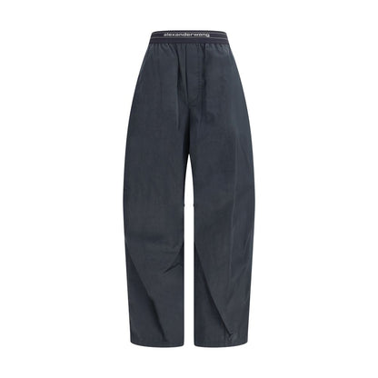 Trousers with elastic waistband and contrasting jacquard logo