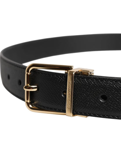 Black Calfskin Leather Gold Metal Buckle Belt