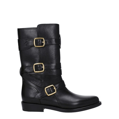 Black Leather Flat Boots