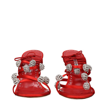 Red Satin Stiletto Heels Sandals