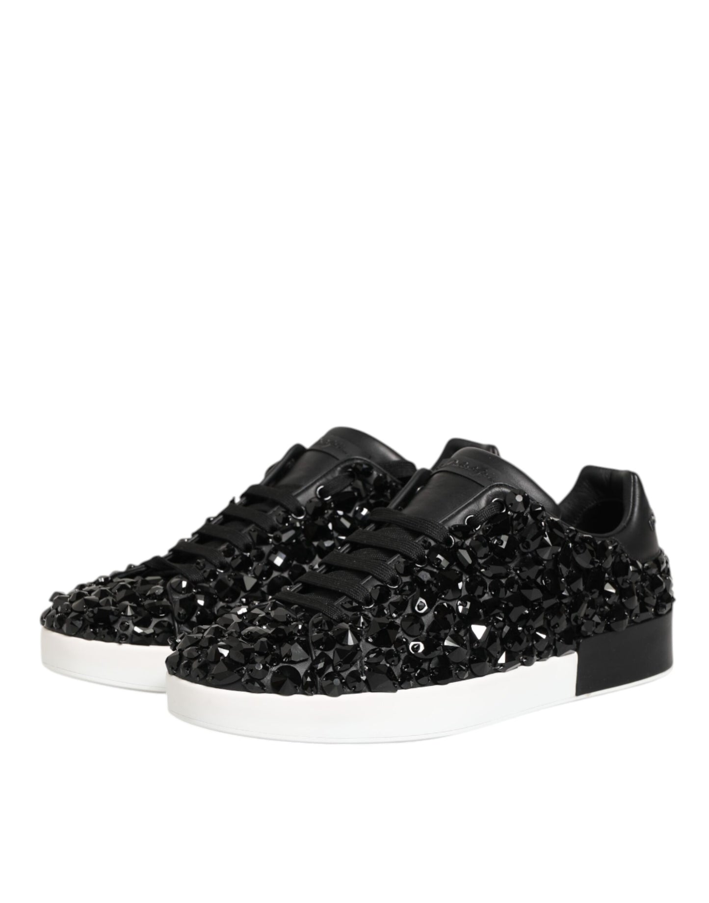 Black Leather Crystal Low Top Sneaker Shoes