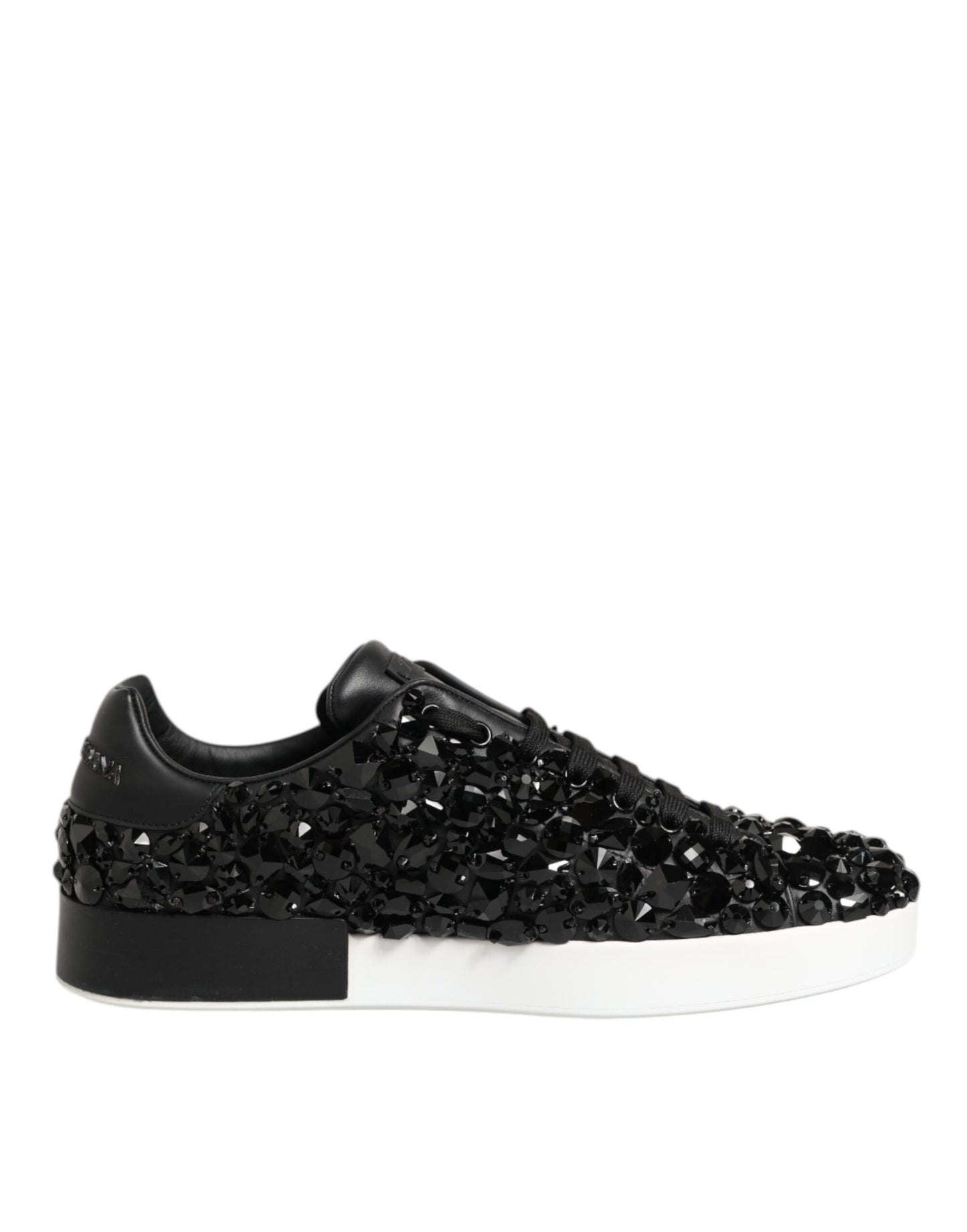 Black Leather Crystal Low Top Sneaker Shoes