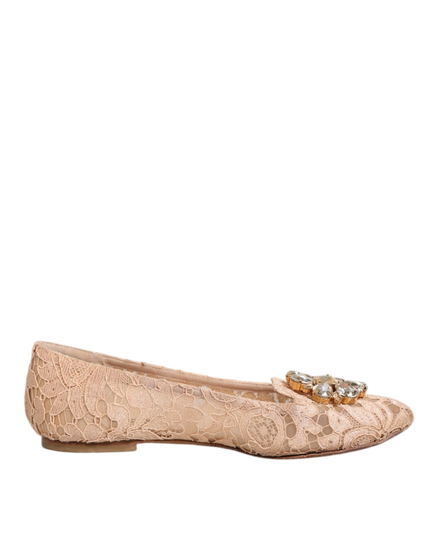 Beige Taormina Lace Crystals Flats Shoes