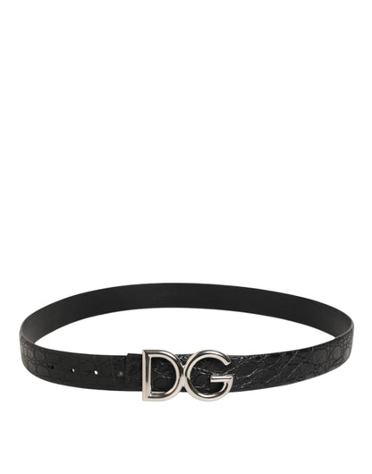 Black Exotic Leather DG Logo Buckle Belt