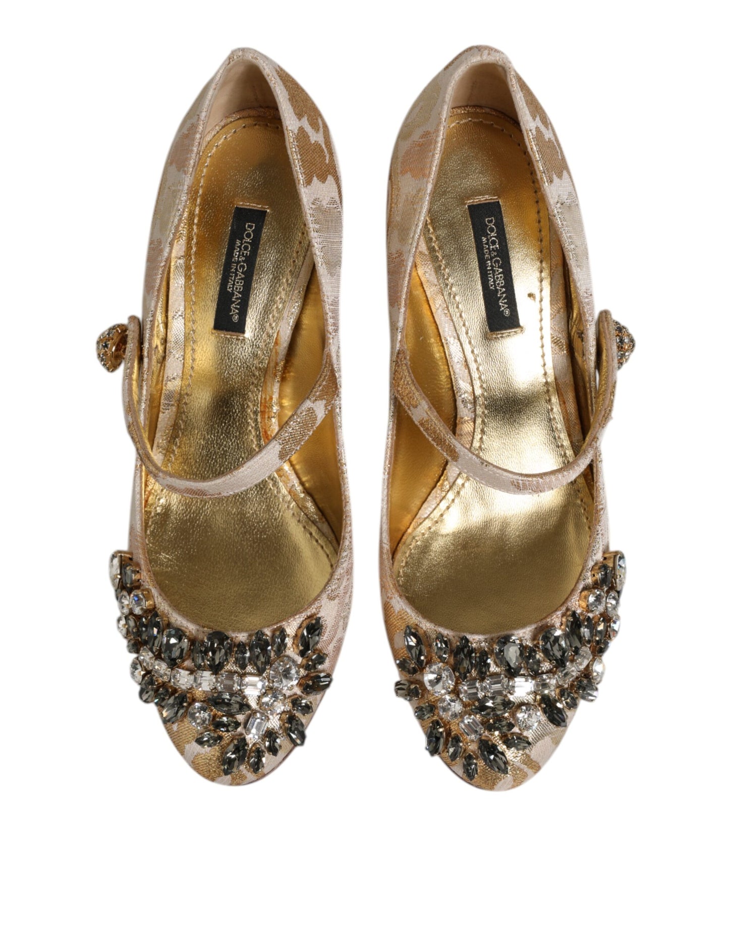 Gold Jacquard Crystal Mary Janes Pumps Shoes