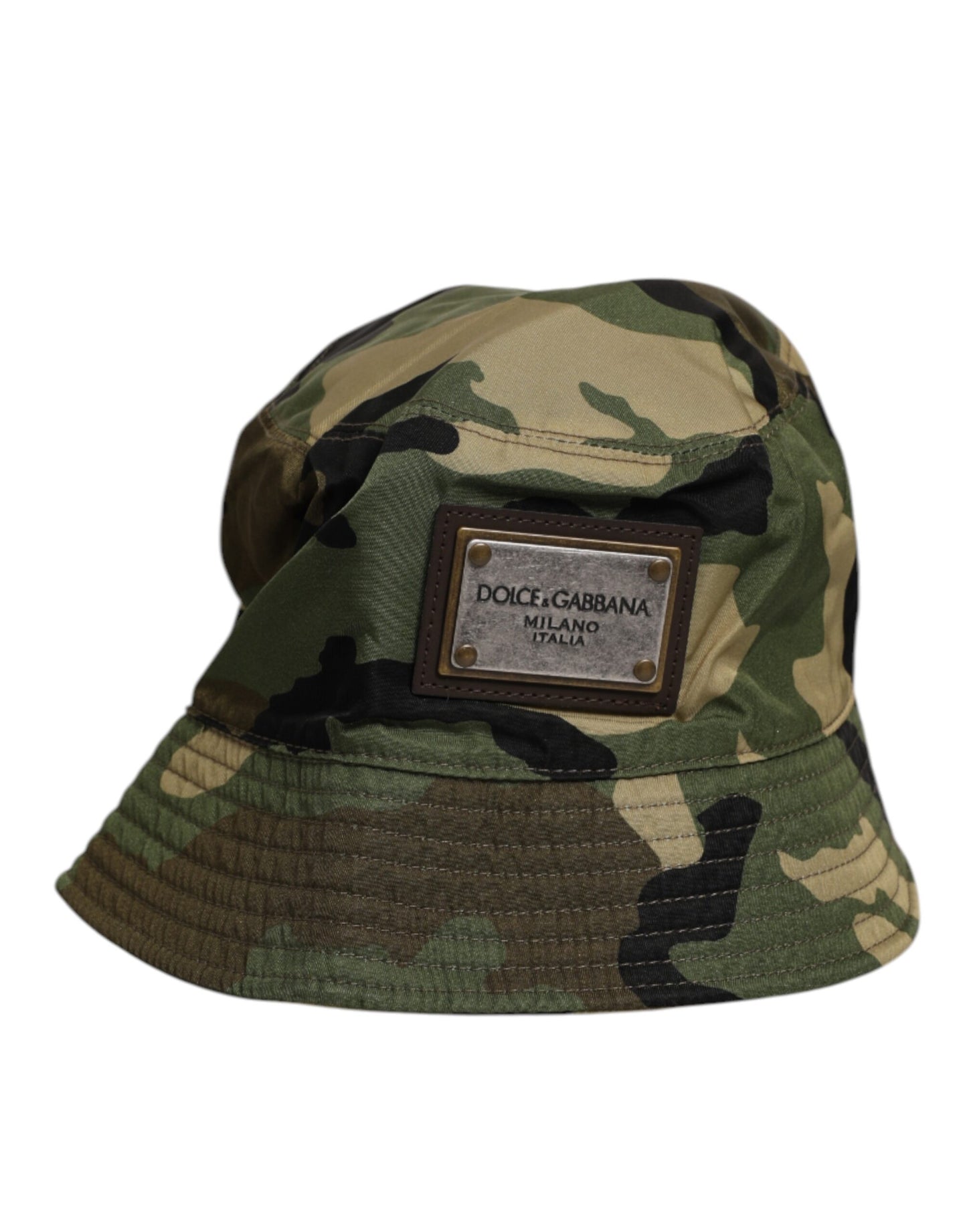 Green Camouflage Polyamide Logo Bucket Cap Hat