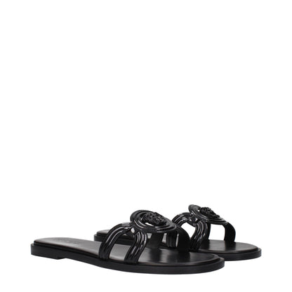 Black Leather Slippers Sandals