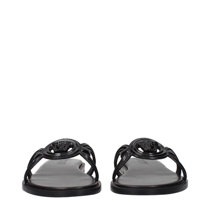Black Leather Slippers Sandals