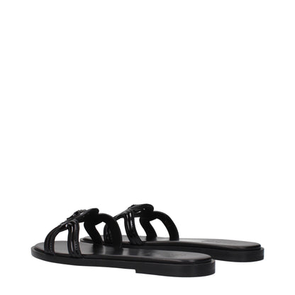 Black Leather Slippers Sandals
