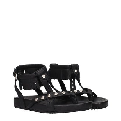 Black Leather Flat Sandals