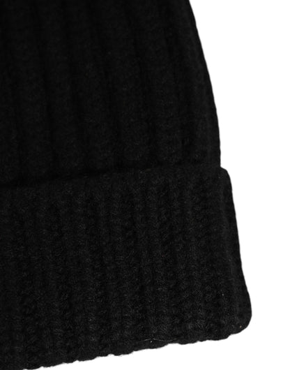 Black Cashmere Knitted Beanie Capello Men One Size Hat
