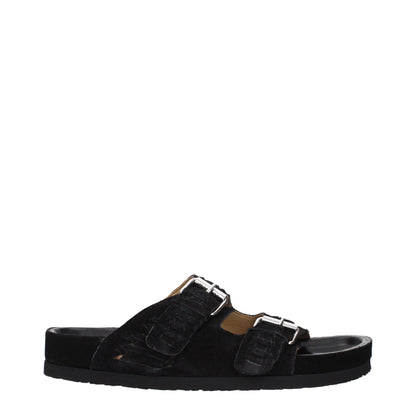 Black Leather Slippers Sandals